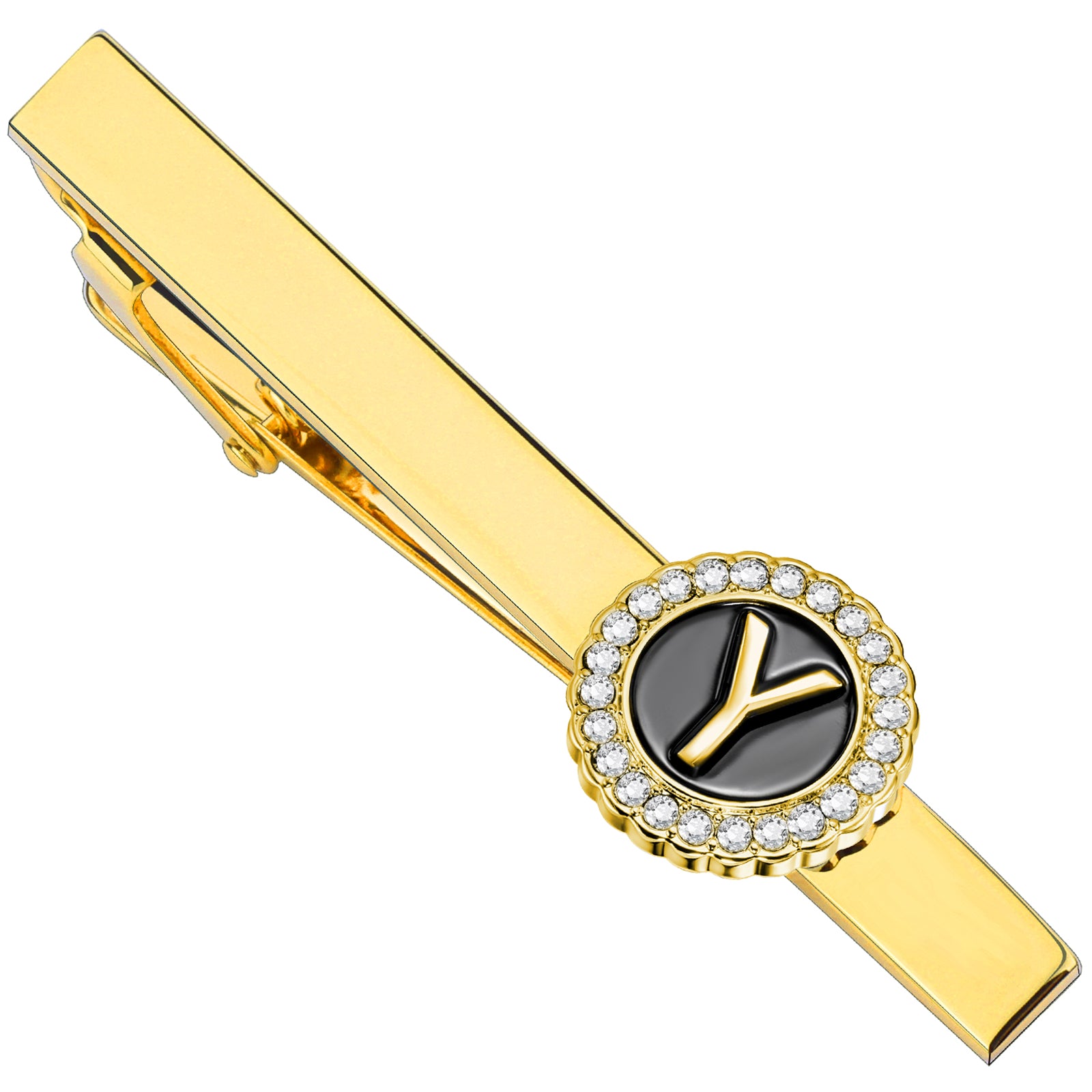Gold Crystal Letter Y Tie Bar Initial Tie Clip