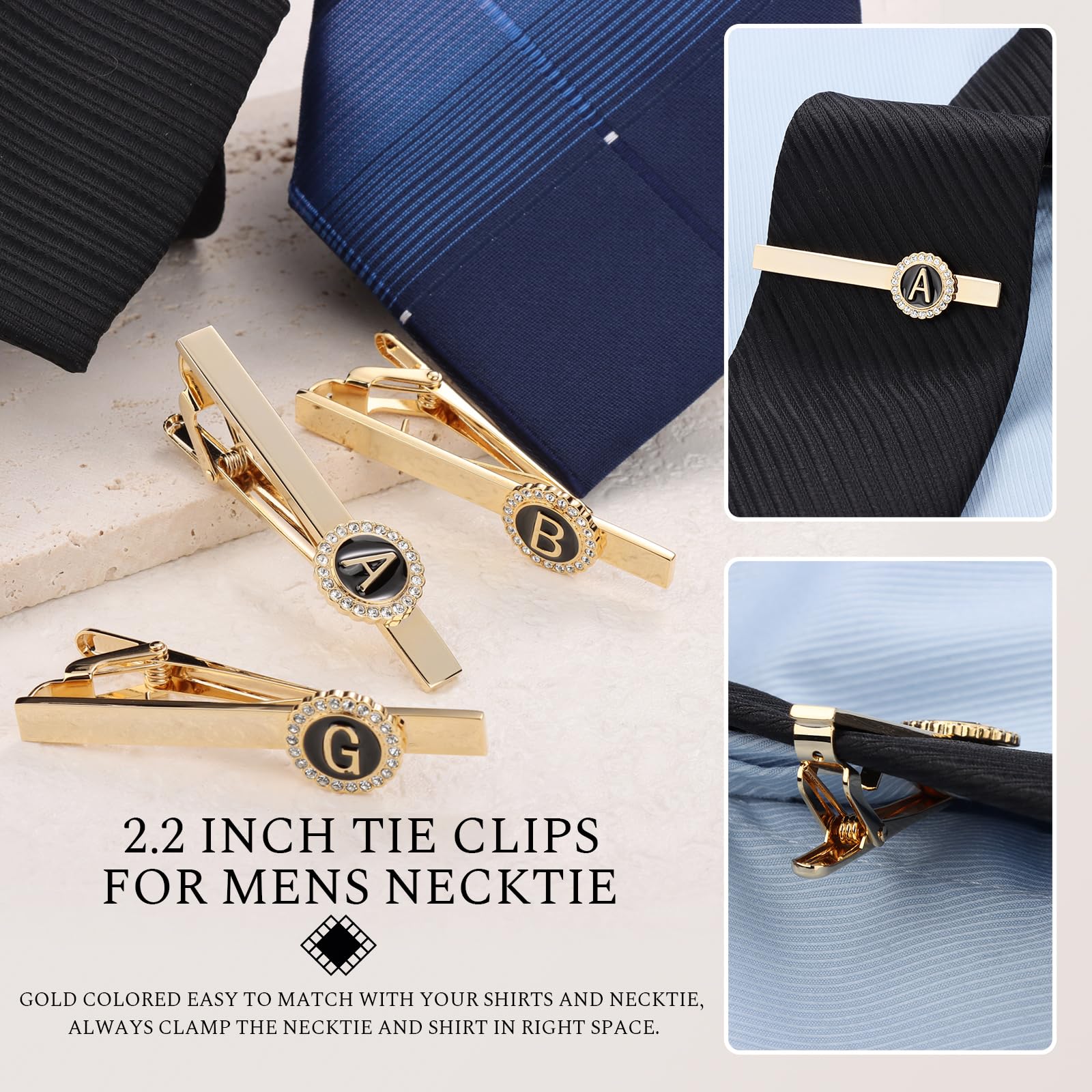 Gold Crystal  Tie Bar  Initial Tie Clip for Wedding