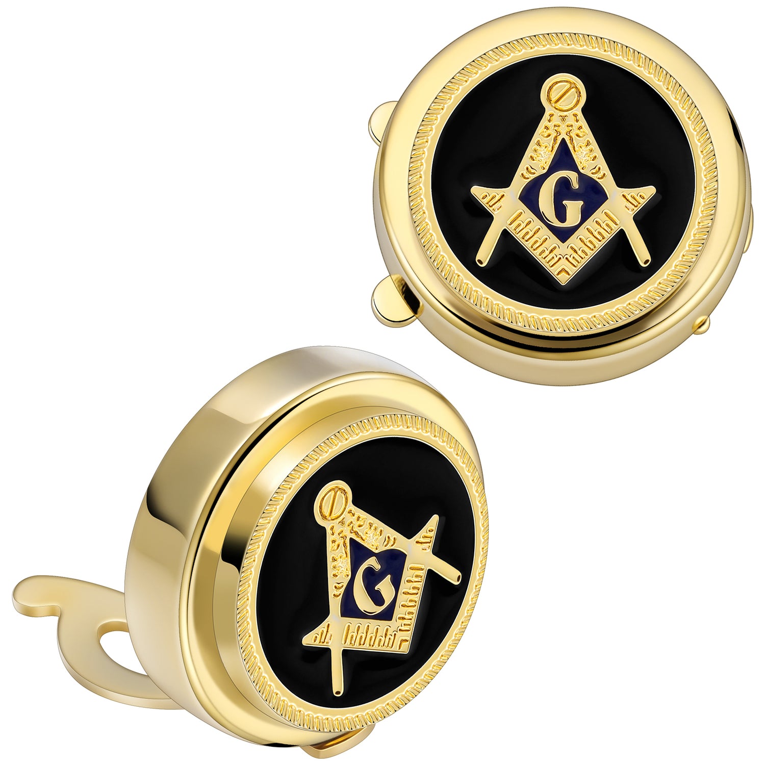 Gold Freemasonry Button Cover Cufflinks Square & Compass with G Symbol