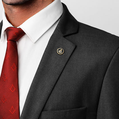 Gold Masonic Blue Lodge Lapel Pin for Suit with Red Freemason Tie