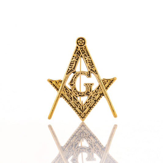 Gold Masonic Symbol Brooches Square & Compass G Lapel Pin