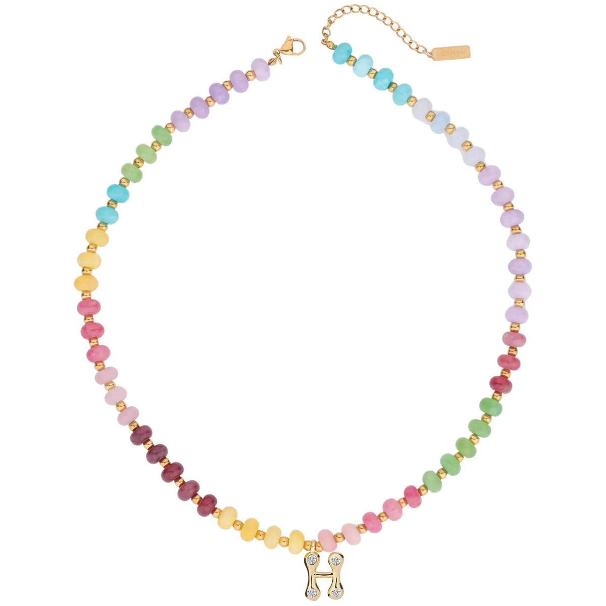 Gold Plated Beaded Necklace | A-Z | Crystal Letter Pendant | HAWSON