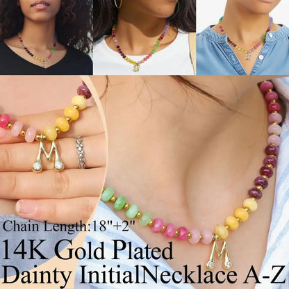 Gold Plated Beaded Necklace | A-Z | Crystal Letter Pendant | HAWSON