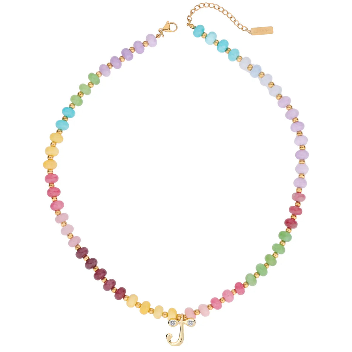 Gold Plated Beaded Necklace | A-Z | Crystal Letter Pendant | HAWSON