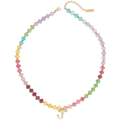 Gold Plated Beaded Necklace | A-Z | Crystal Letter Pendant | HAWSON