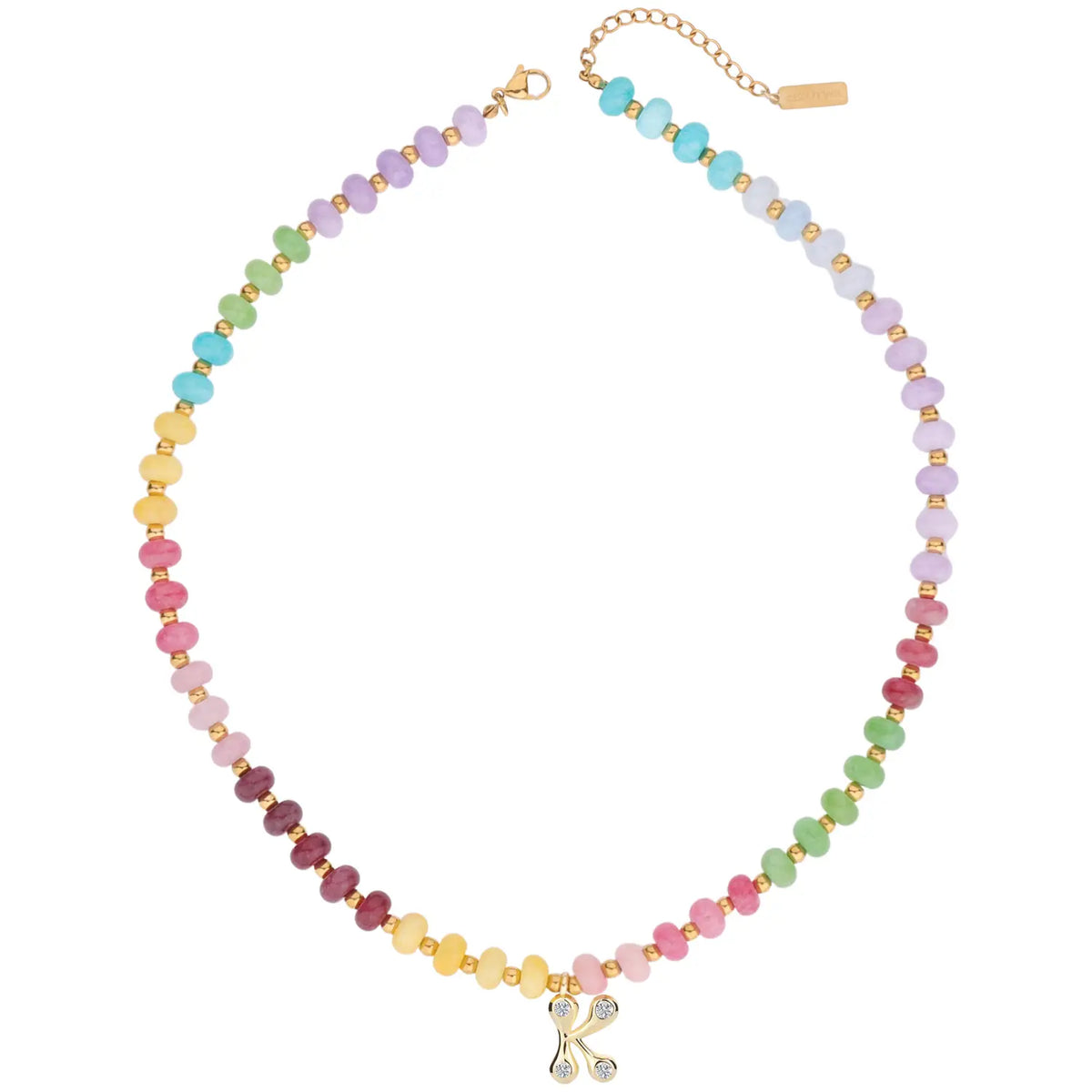 Gold Plated Beaded Necklace | A-Z | Crystal Letter Pendant | HAWSON