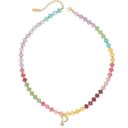 Gold Plated Beaded Necklace | A-Z | Crystal Letter Pendant | HAWSON