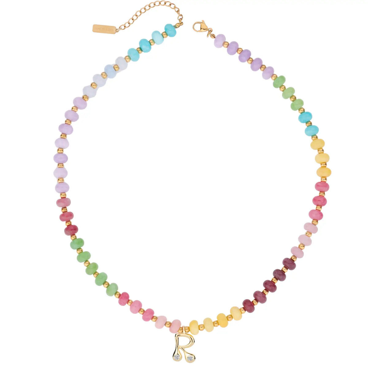 Gold Plated Beaded Necklace | A-Z | Crystal Letter Pendant | HAWSON
