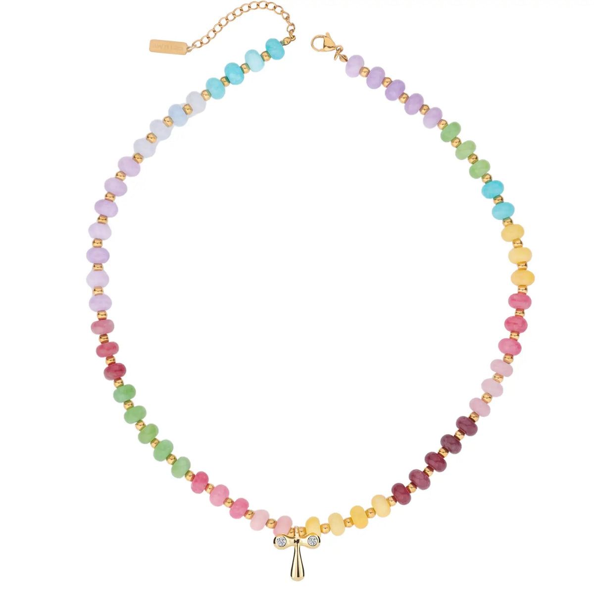Gold Plated Beaded Necklace | A-Z | Crystal Letter Pendant | HAWSON