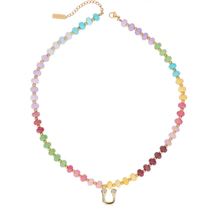 Gold Plated Beaded Necklace | A-Z | Crystal Letter Pendant | HAWSON