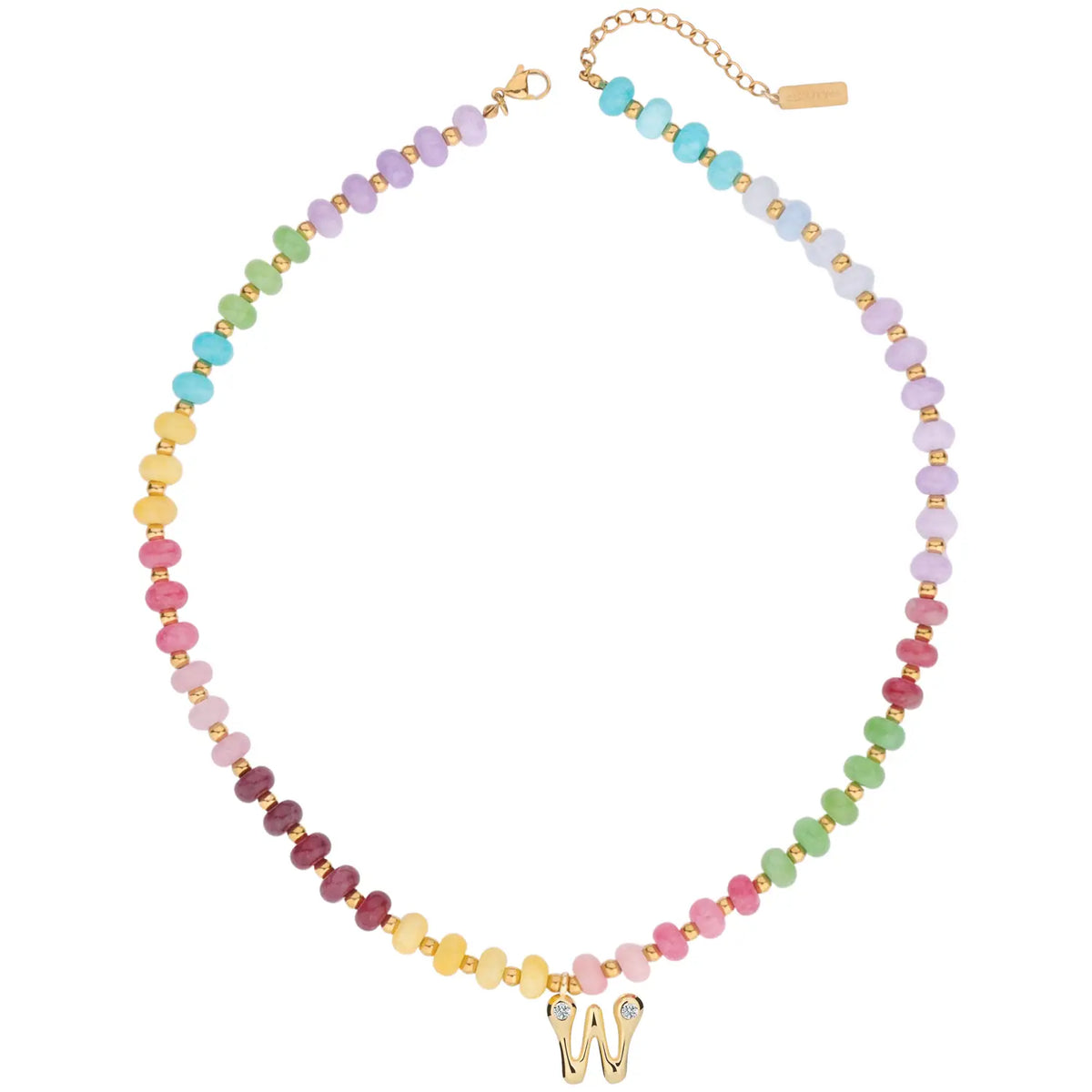 Gold Plated Beaded Necklace | A-Z | Crystal Letter Pendant | HAWSON