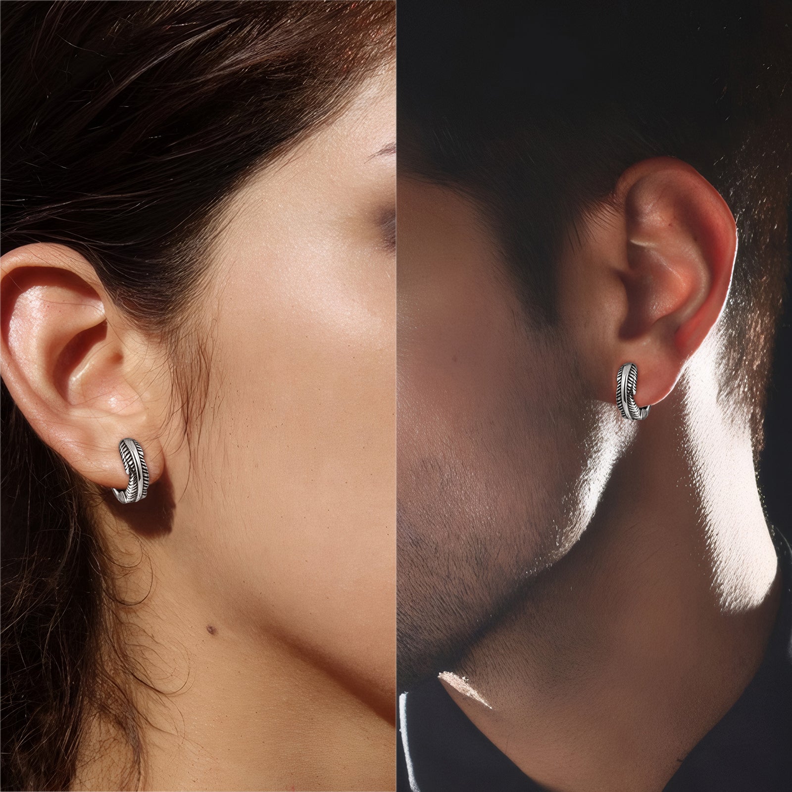 Fashion model wearing HAWSON Gothic Hoop Earrings