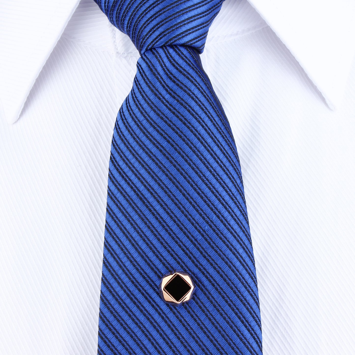HAWSON Rose Gold Onxy Square Tie Tack for Blue Tie