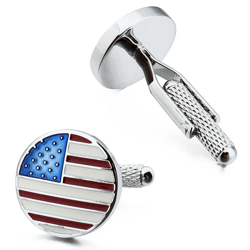 US National Flag Cufflinks Enamel Cufflinks for Mens Long Sleeve Shirt