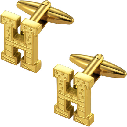 Hawson "A-Z"Initials Cufflinks, US Flag Personalized Golden Initials French Shirt Cuff
