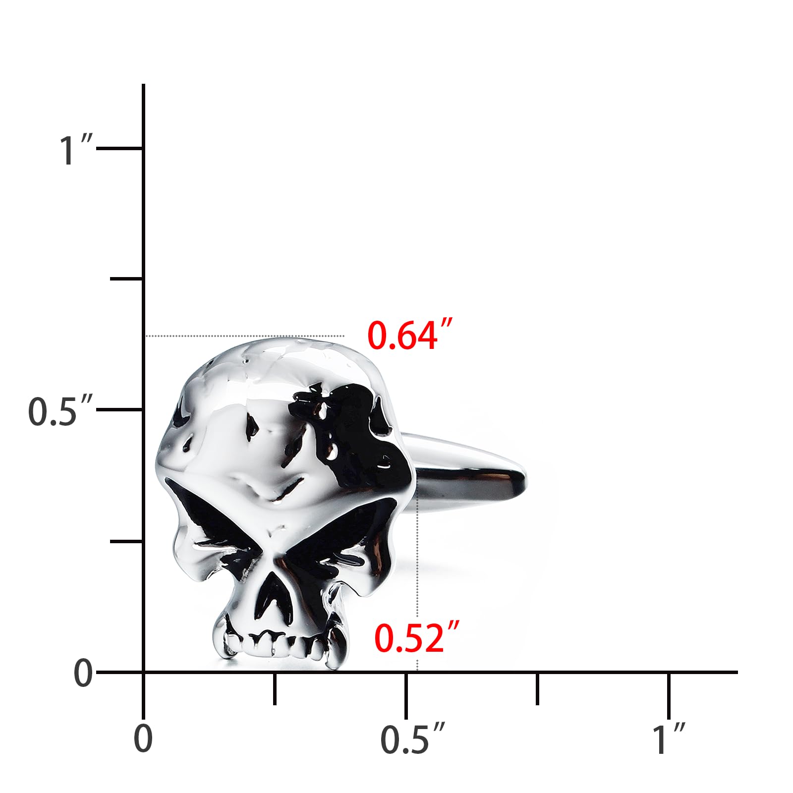 Halloween Silver Funny Broken Skull Cufflinks Size Chart