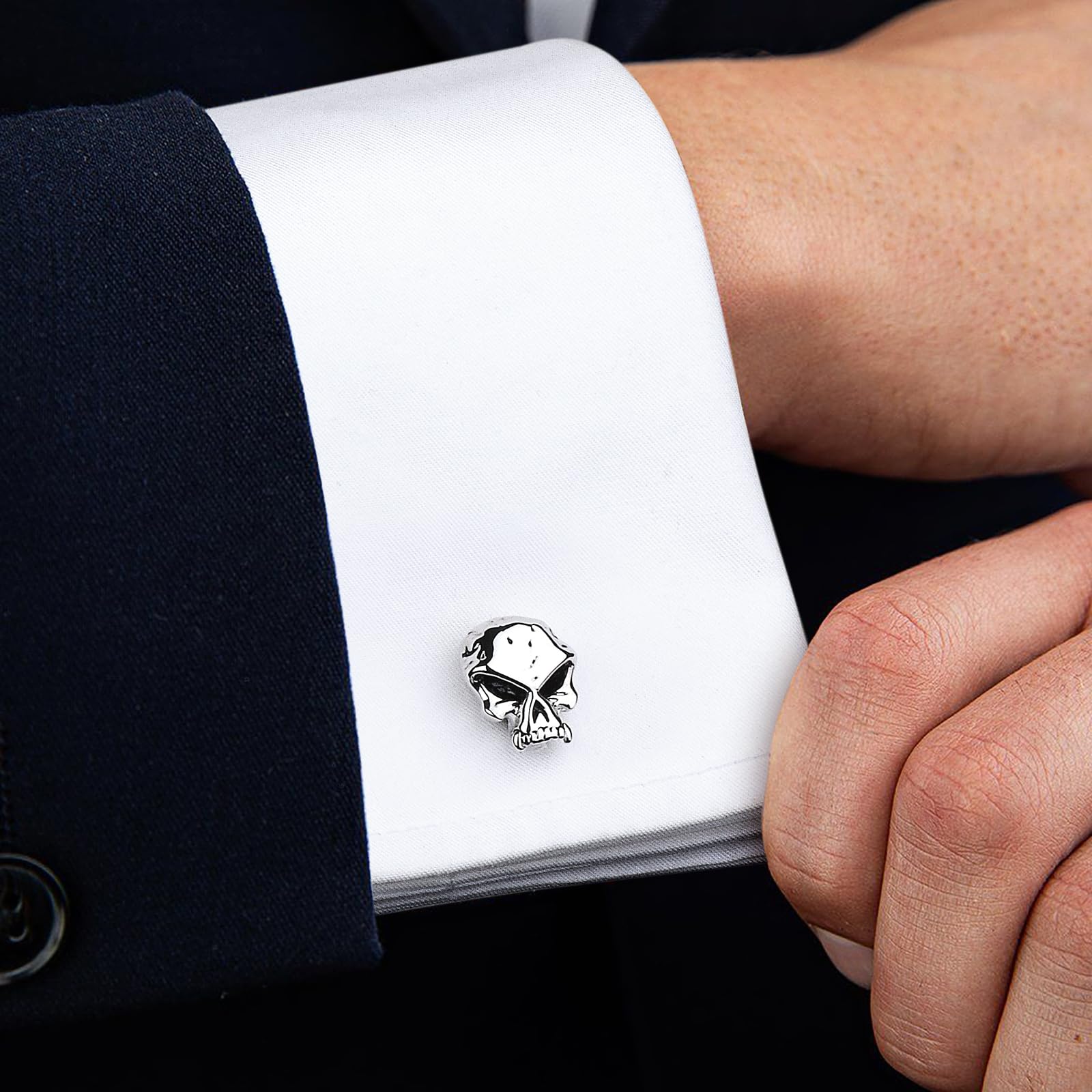 Halloween Silver Funny Broken Skull Cufflinks for French Cuff