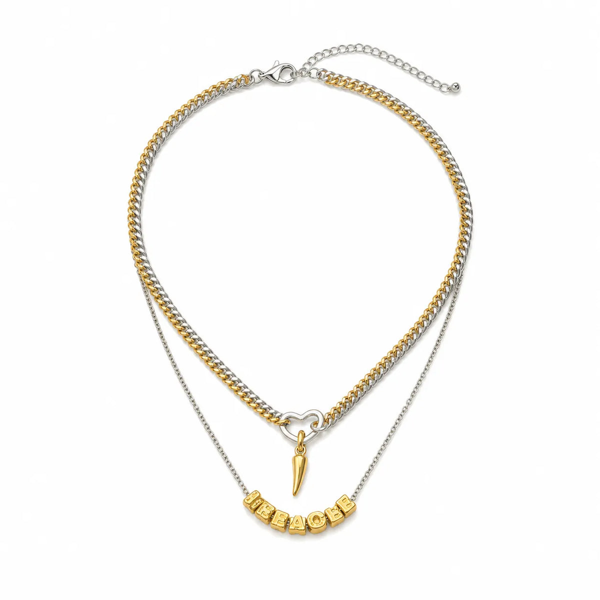 Shop a 6Pcs gold and silver mixed chain necklace set with a tennis chain, Cuban links and celestial star charm. Wear separately or layer for versatile styling.