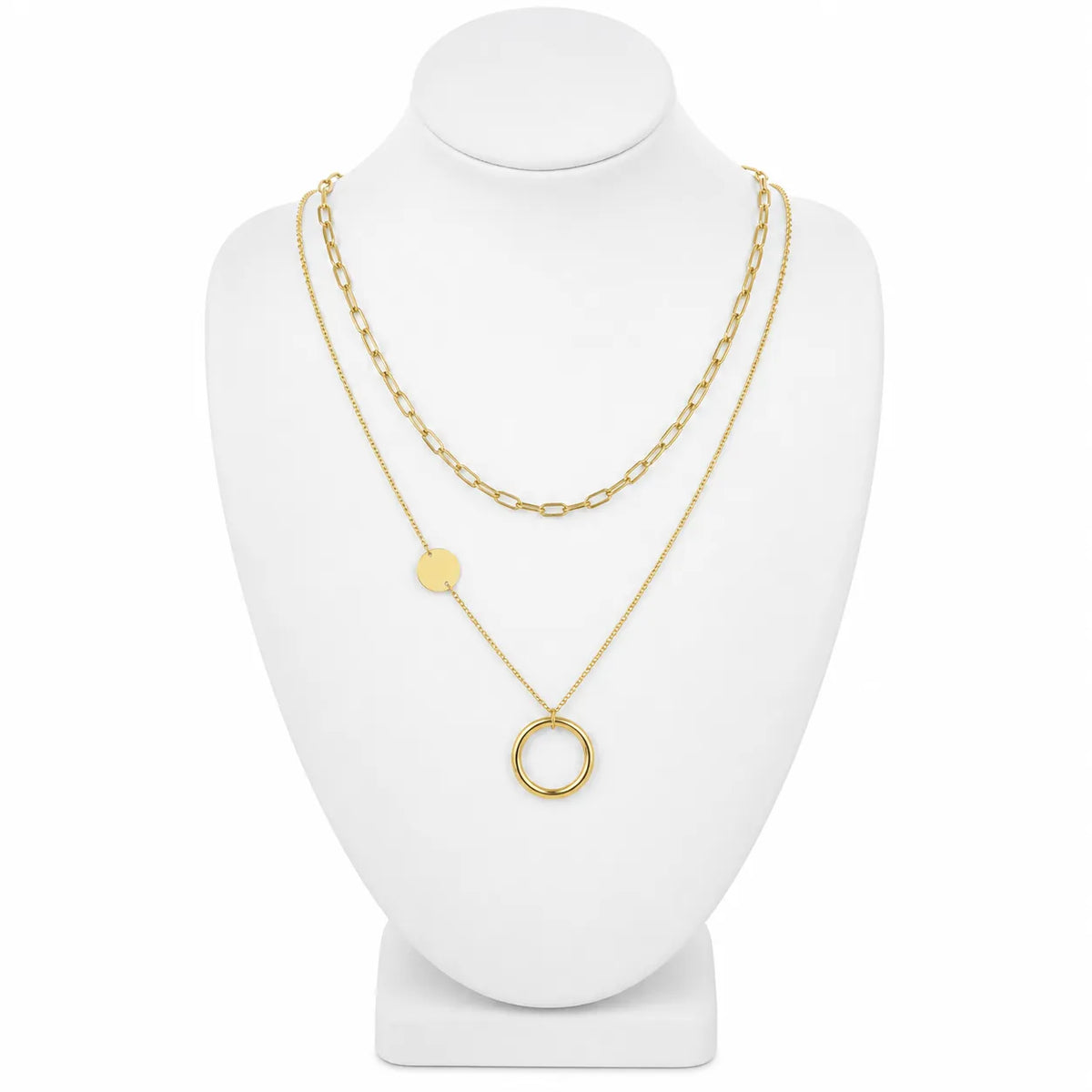 Dainty gold-tone layered necklace sets featuring delicate chains, pendants, and charms. Choose from multiple styles for an effortless stacked look.