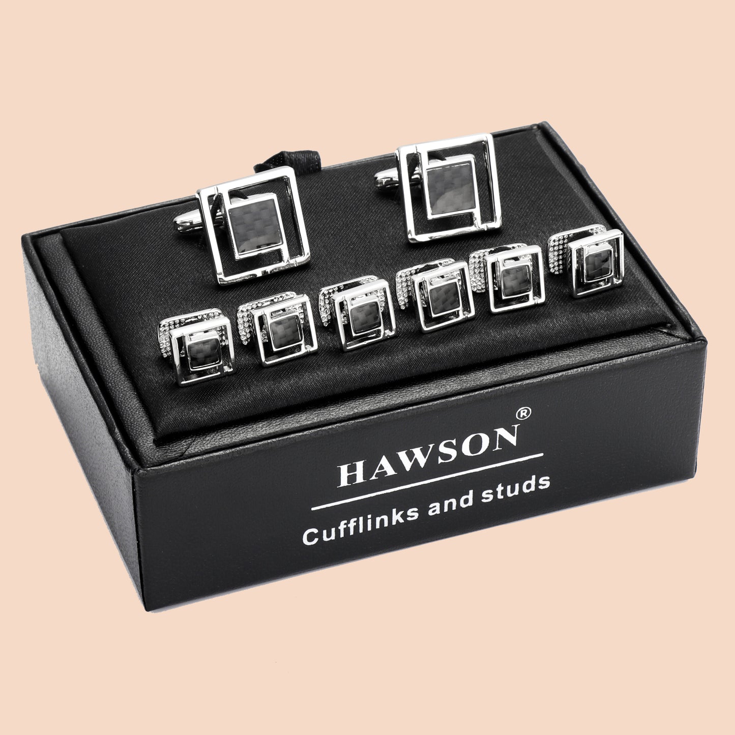 HAWSON Carbon Fibre Cufflinks and Studs Set for Men