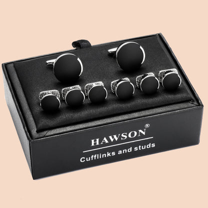 HAWSON Matte Onyx Cufflinks and Studs Set for Men