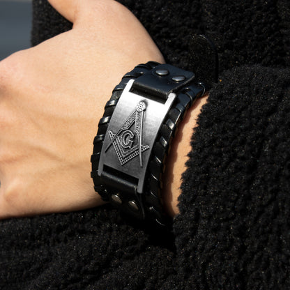 Masonic Stainless Steel Leather Bracelet