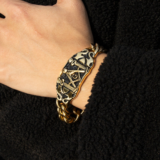 Masonic Bracelet Square and Compass with Columns Chain Bracelet