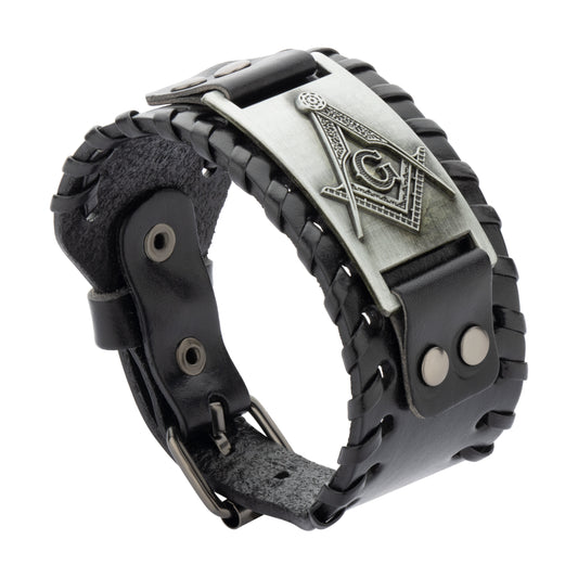 Masonic Stainless Steel Leather Bracelet