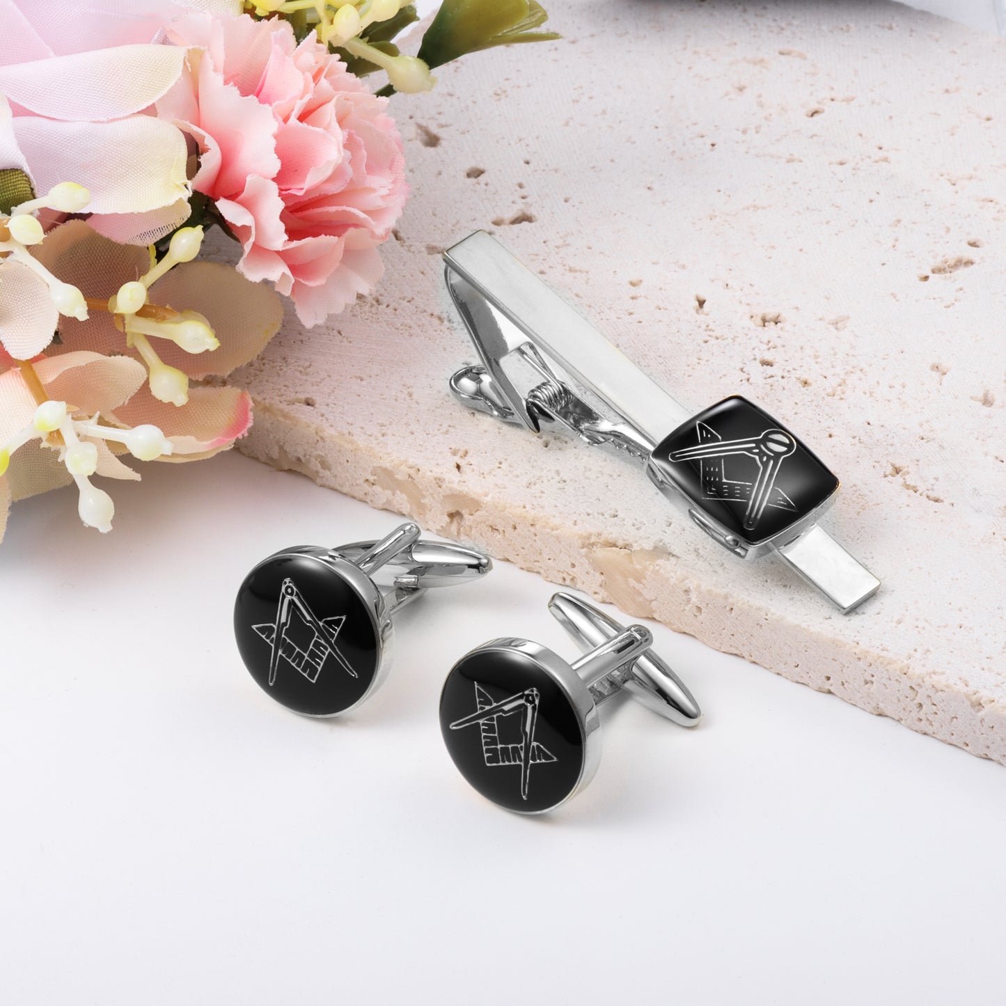 HAWSON Masonic Cufflinks and Tie Clip Set for Men