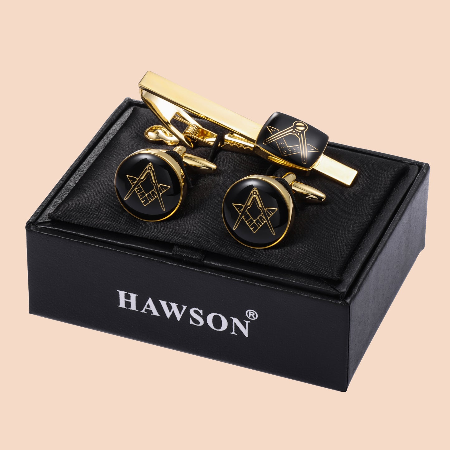 HAWSON Masonic Cufflinks and Tie Clip Set for Men