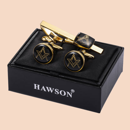 HAWSON Masonic Cufflinks and Tie Clip Set for Men