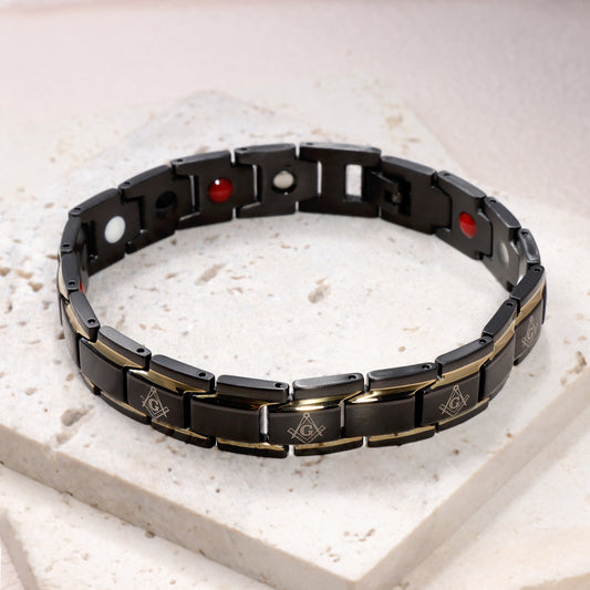 Stainless Steel Masonic Bracelet, Magnetic Bracelet Classic Health Magnetic Bracelet Arthritis Pain Relief Energy Bracelet Men's