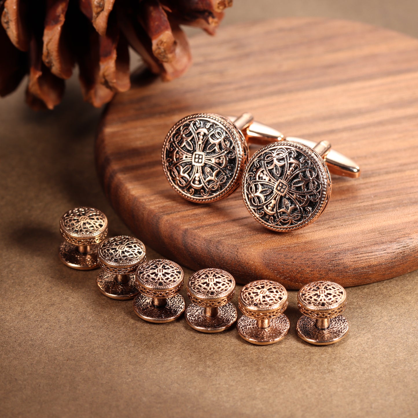 HAWSON Vintage Hollow Floral Cufflinks and Studs Set for Men