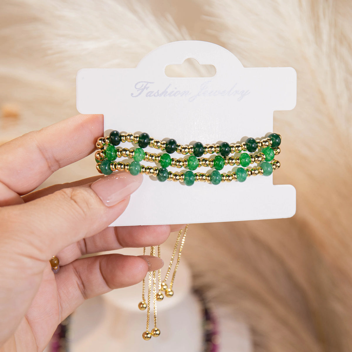 Wholesale Gold Bead Natural Stone Bracelet Set | 5 Styles | MOQ 1 Set