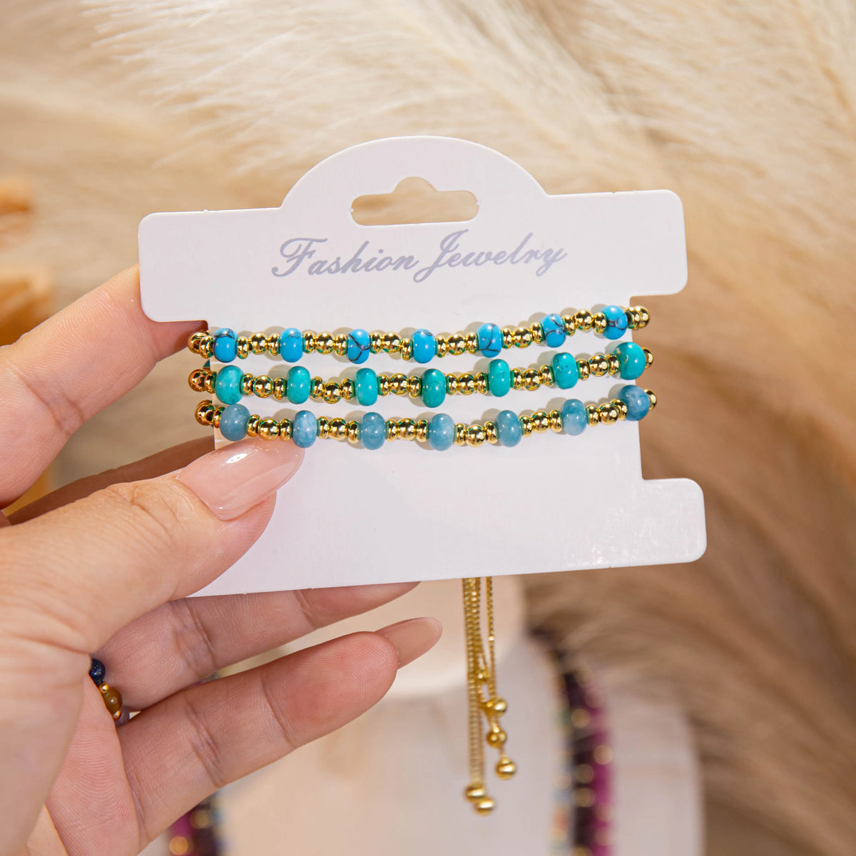 Wholesale Gold Bead Natural Stone Bracelet Set | 5 Styles | MOQ 1 Set
