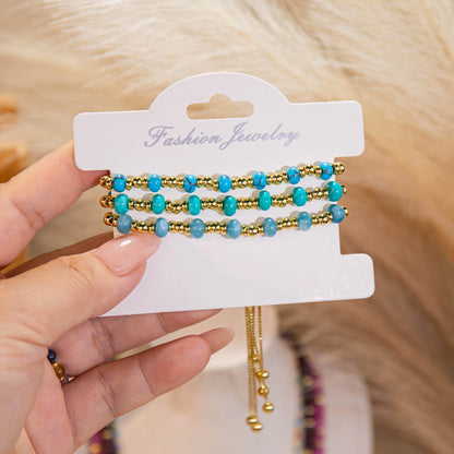 Wholesale Gold Bead Natural Stone Bracelet Set | 5 Styles | MOQ 1 Set