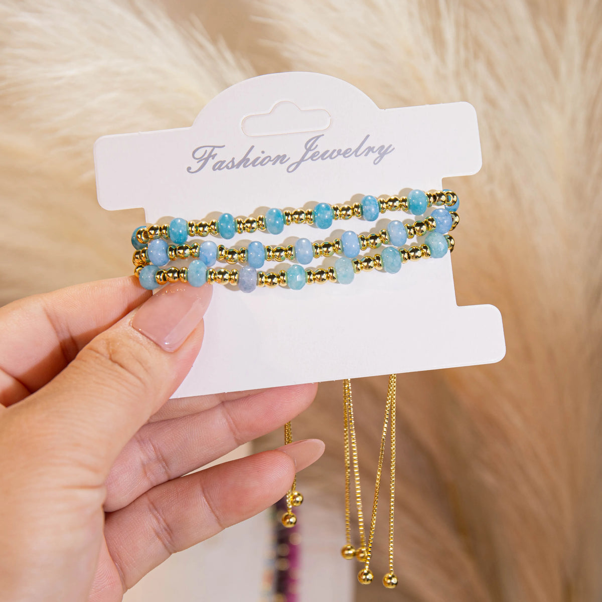 Wholesale Gold Bead Natural Stone Bracelet Set | 5 Styles | MOQ 1 Set