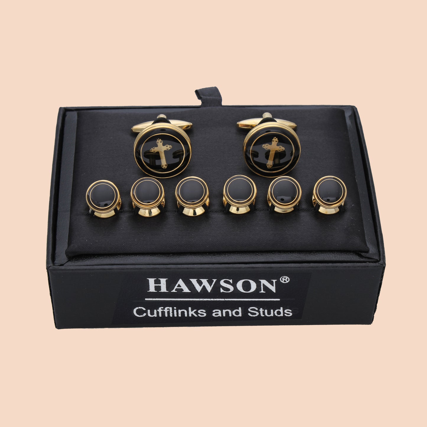 HAWSON Enamel Carbon Fiber Cufflinks and Studs for Men