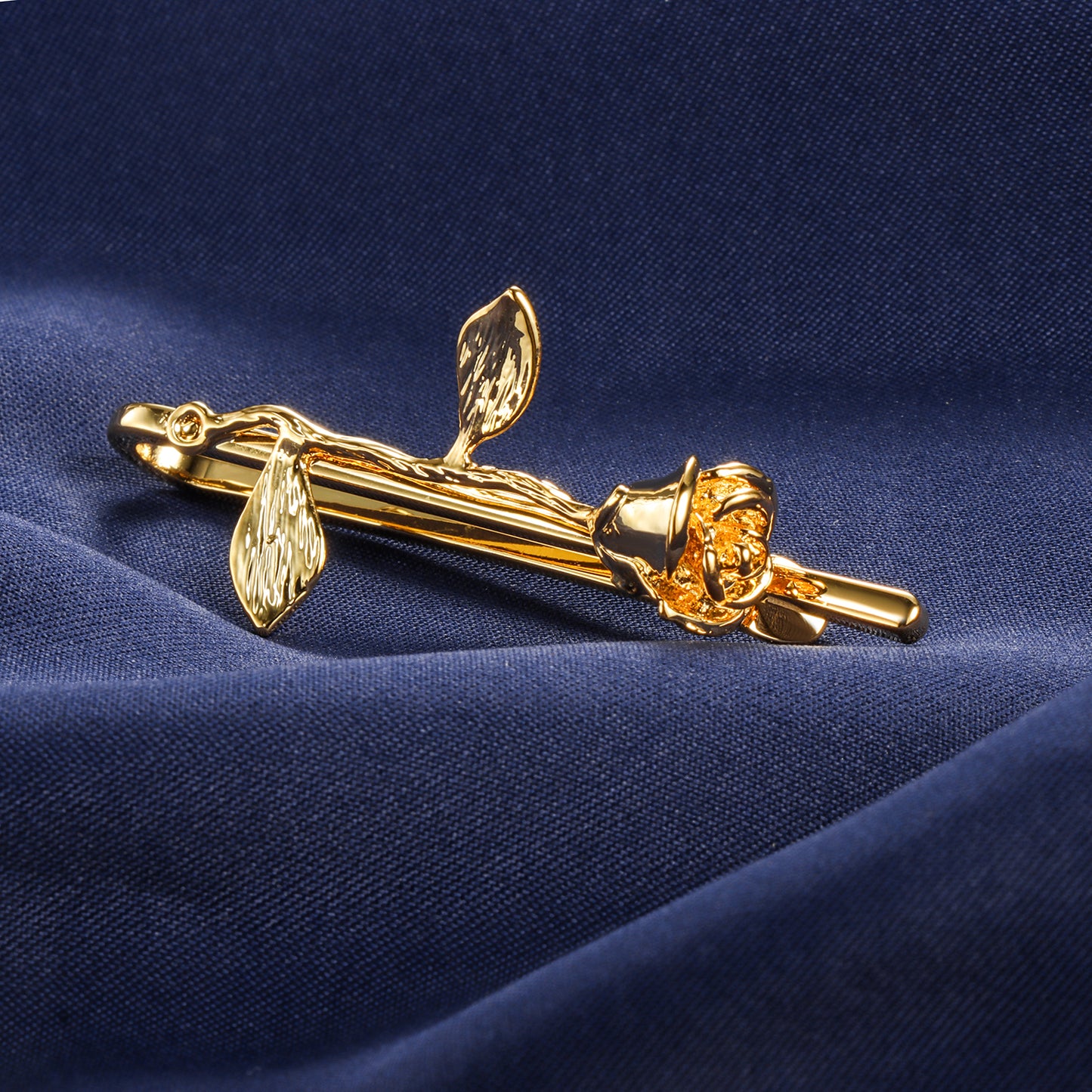 2 Inch Gold Tone Rose Tie Clip