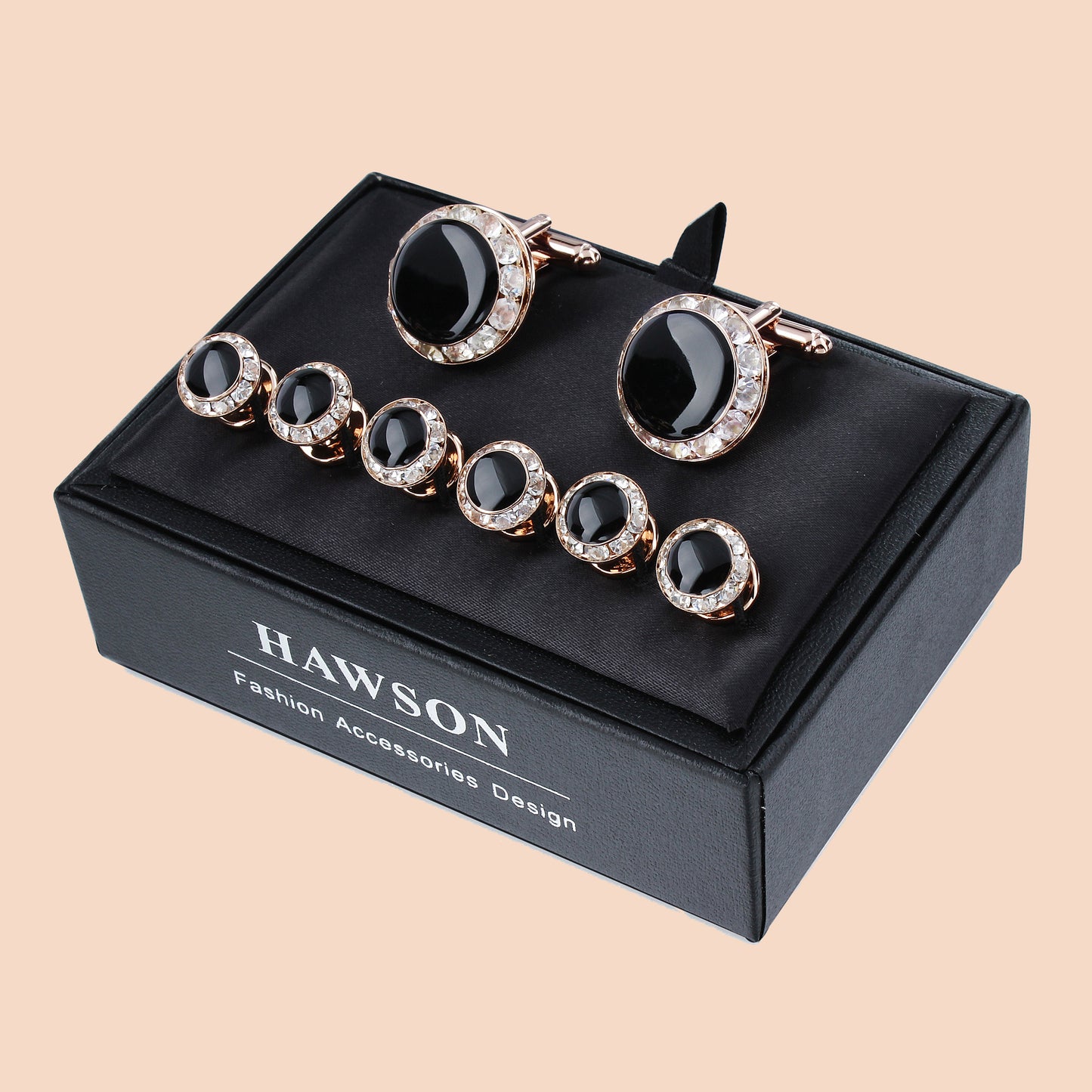 HAWSON Crystal Cufflinks and Studs Sets for Men