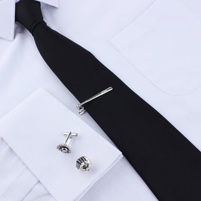 Baseball Bat and Ball Cufflinks and Tie Clip Set