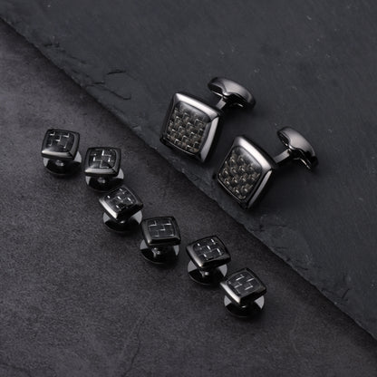 HAWSON Black Carbon Fiber Cufflinks and Studs Set