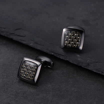 HAWSON Black Carbon Fiber Cufflinks and Studs Set