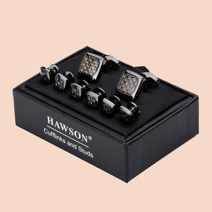 HAWSON Black Carbon Fiber Cufflinks and Studs Set