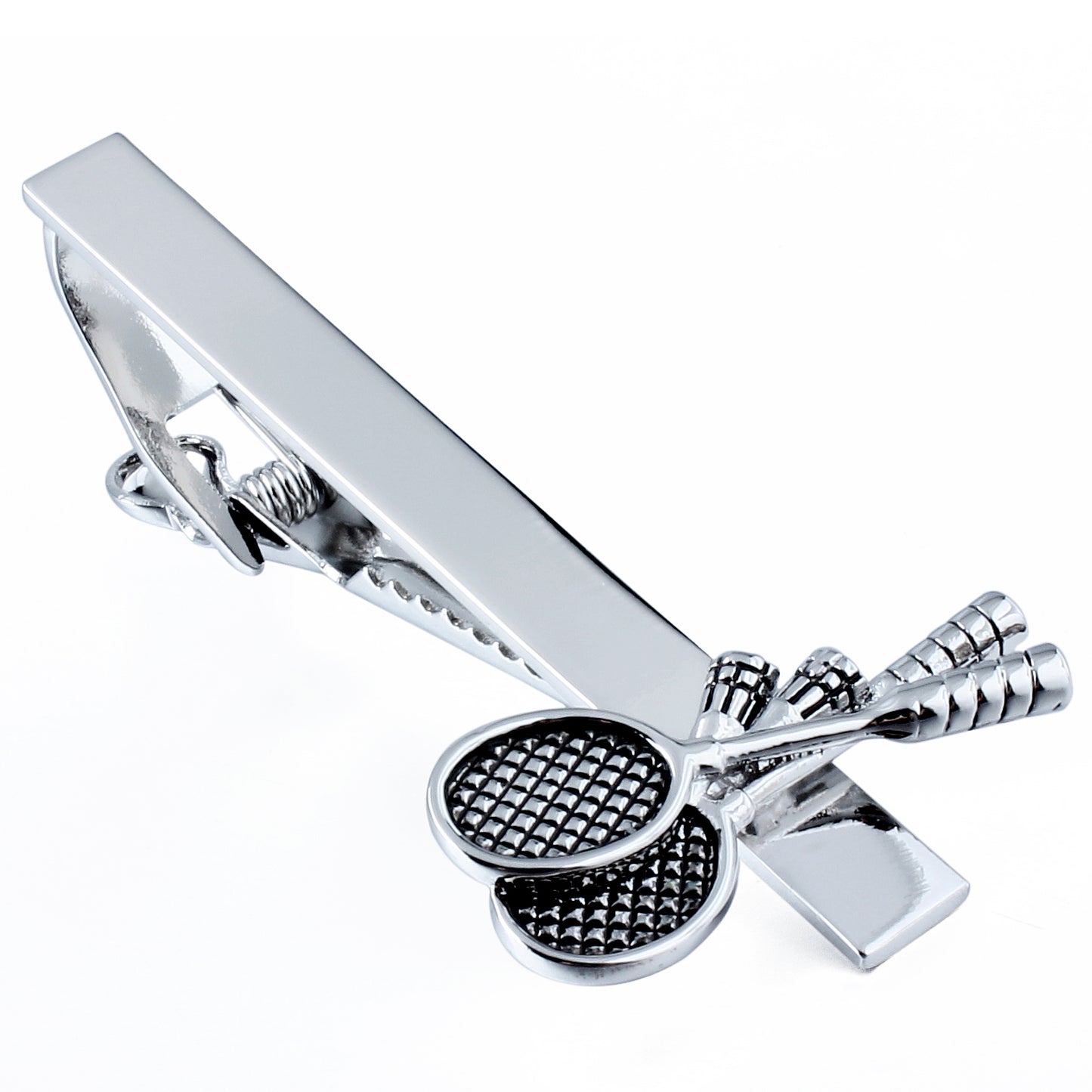 Silver Tennis Racket Pattern Men's Cufflinks And Tie Clip Set Formal Suit Accessories