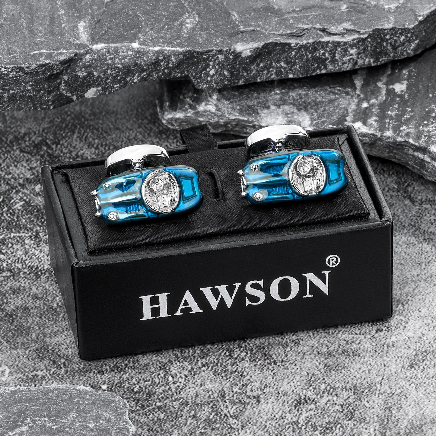 Blue Classic Car Cufflinks for Men.