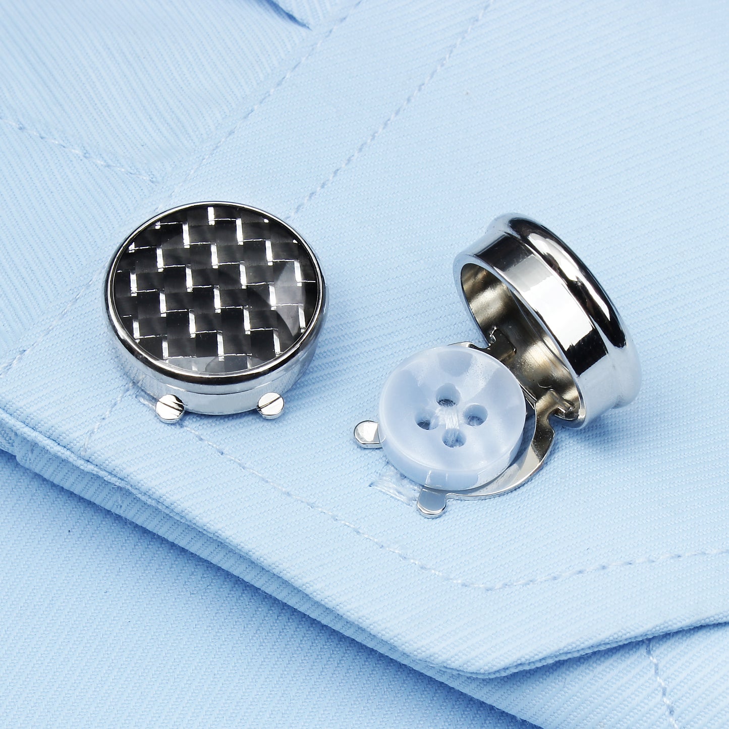 HAWSON Round Carbon Fiber Cufflinks for Men