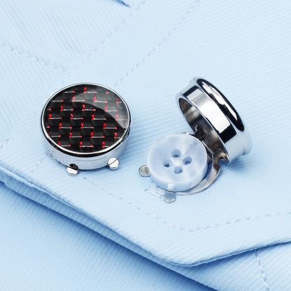 HAWSON Round Carbon Fiber Cufflinks for Men