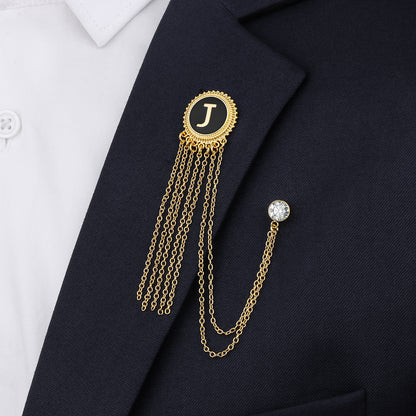 Gold Tone Initial Chain Laple Pin for Men Suits