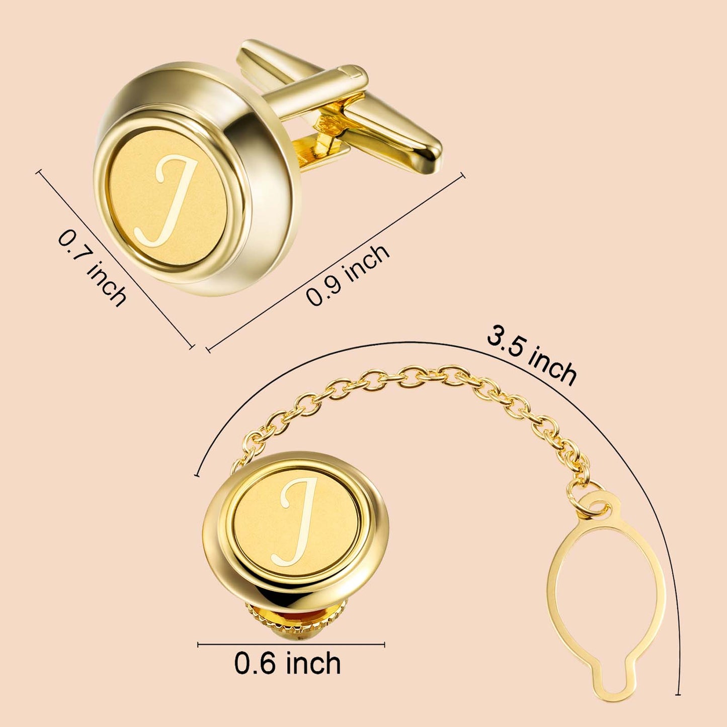 HAWSON Initial Cufflinks and Tie Tack Set for Men